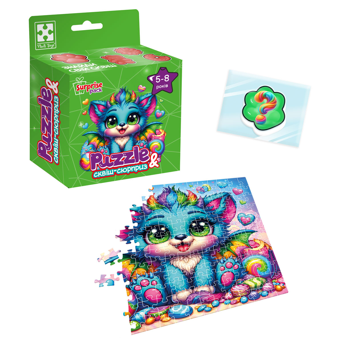 Игра развивающая пазлы с сюрпризом "Бірюзовий дракончик" (укр), ТМ Vladi Toys, Украина