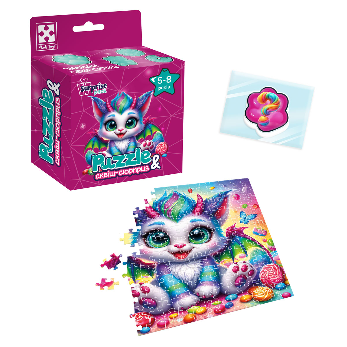 Игра развивающая пазлы с сюрпризом "Кольоровий дракончик" (укр), ТМ Vladi Toys, Украина
