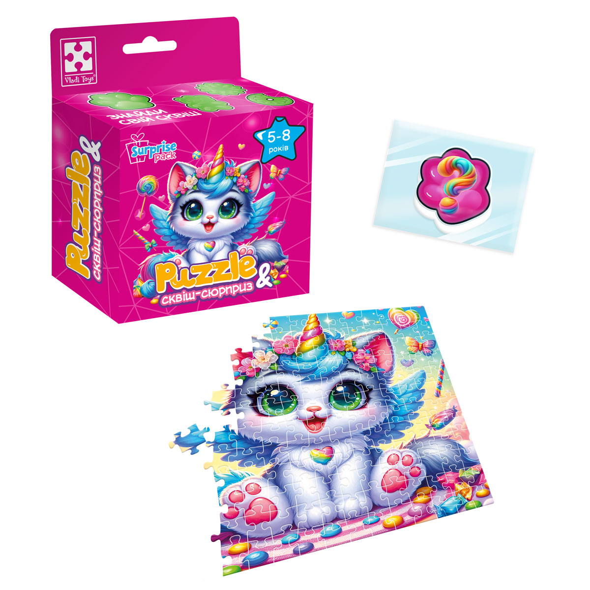 Игра развивающая пазлы с сюрпризом "Котик-єдиноріжка" (укр), ТМ Vladi Toys, Украина