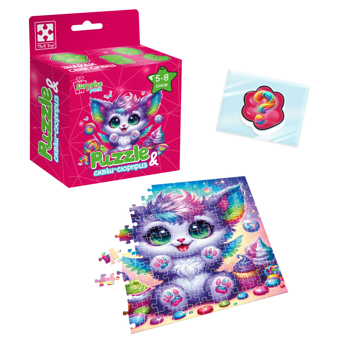 Игра развивающая пазлы с сюрпризом "Кольорове кошеня" (укр), ТМ Vladi Toys, Украина