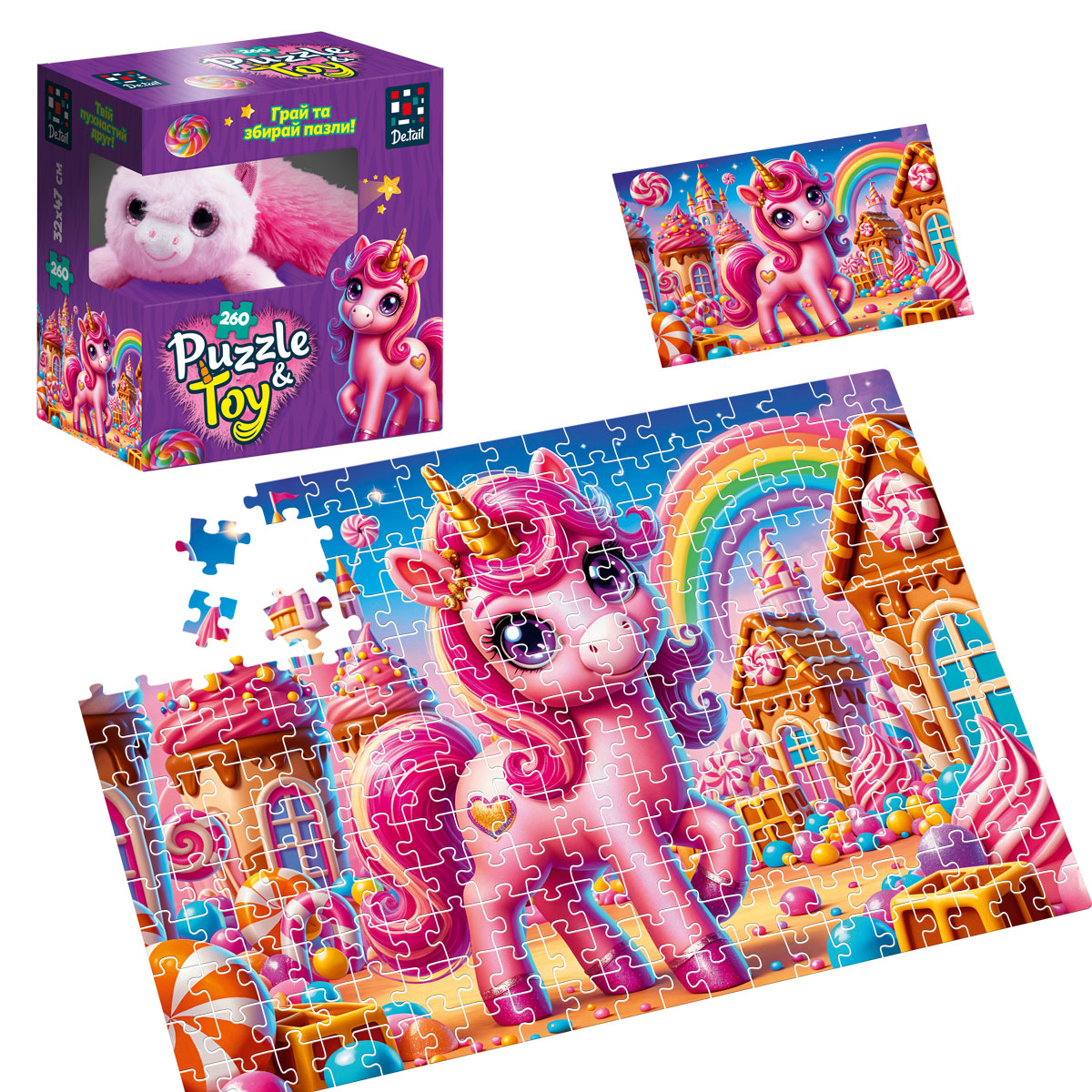 Пазлы De.tail. Рожевий єдиноріг 260 деталей, ТМ Vladi Toys, Украина