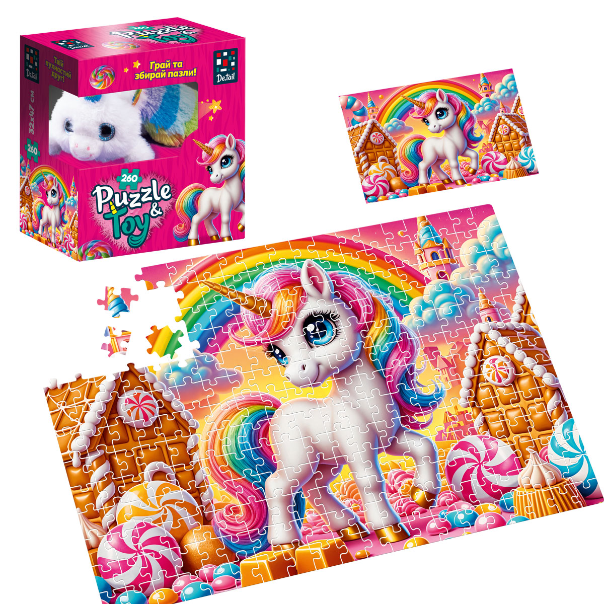 Пазли De.tail. Єдиноріжка 260 деталей, ТМ Vladi Toys, Україна