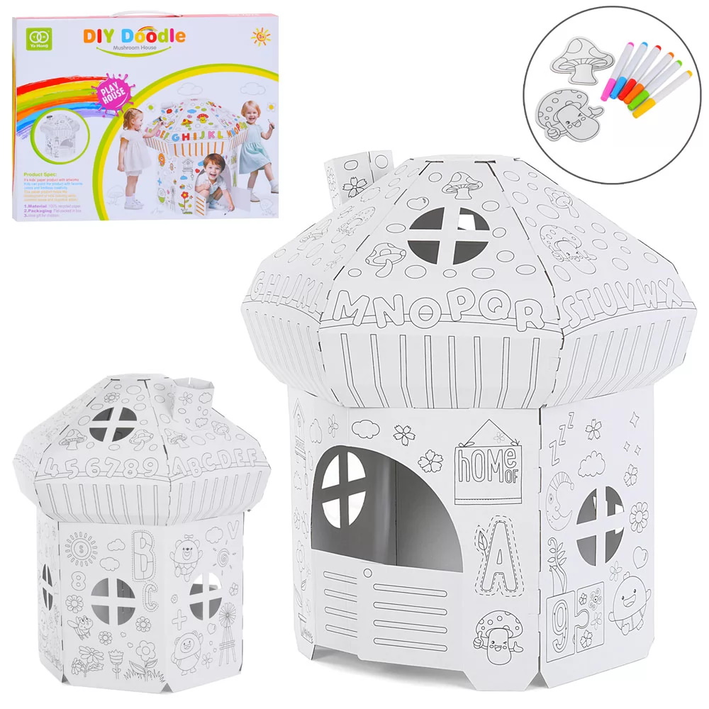 Палатка набор для творчества, дом-гриб (картон), 65*74*76см, раскраска, фломастеры, в кор.52,5*42*2,5см (8шт)