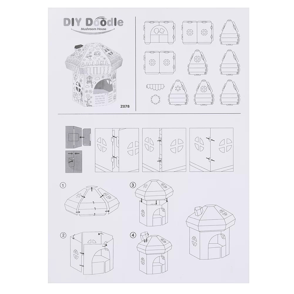 Палатка набор для творчества, дом-гриб (картон), 65*74*76см, раскраска, фломастеры, в кор.52,5*42*2,5см (8шт)