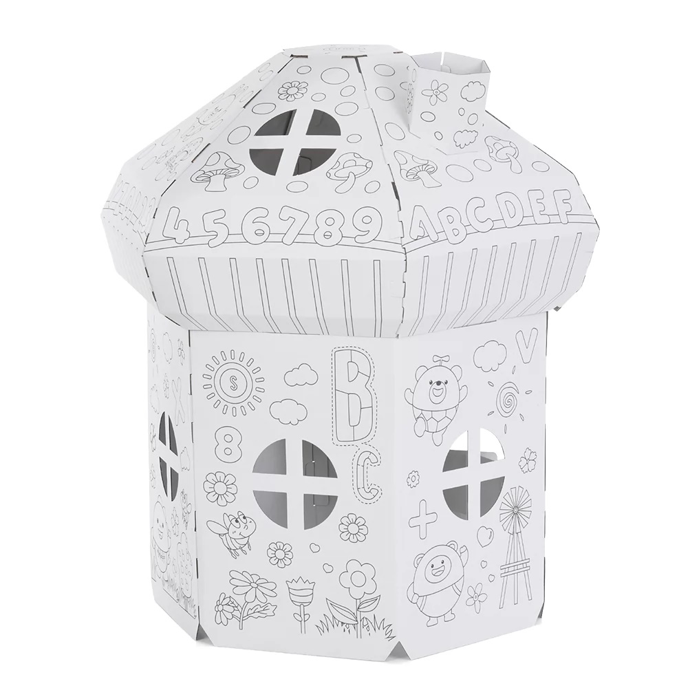 Палатка набор для творчества, дом-гриб (картон), 65*74*76см, раскраска, фломастеры, в кор.52,5*42*2,5см (8шт)