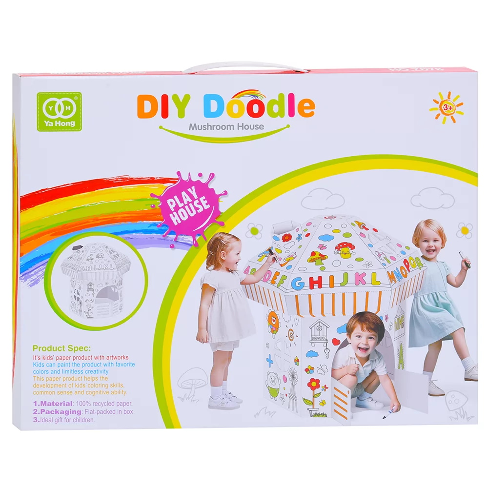 Палатка набор для творчества, дом-гриб (картон), 65*74*76см, раскраска, фломастеры, в кор.52,5*42*2,5см (8шт)