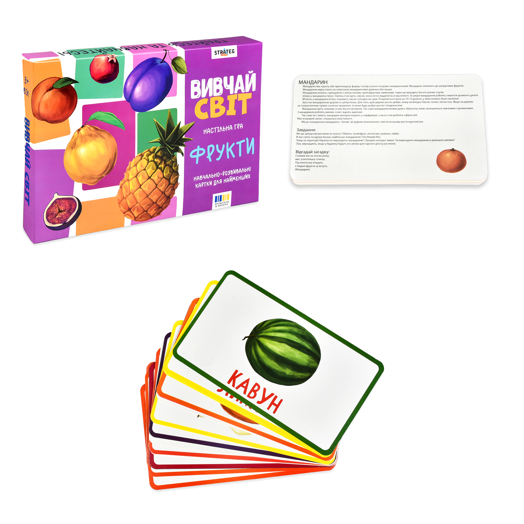 Настільна гра "Вивчай світ. Фрукти" українською мовою,в кор. 28*19*3см,ТМ Стратег, Україна