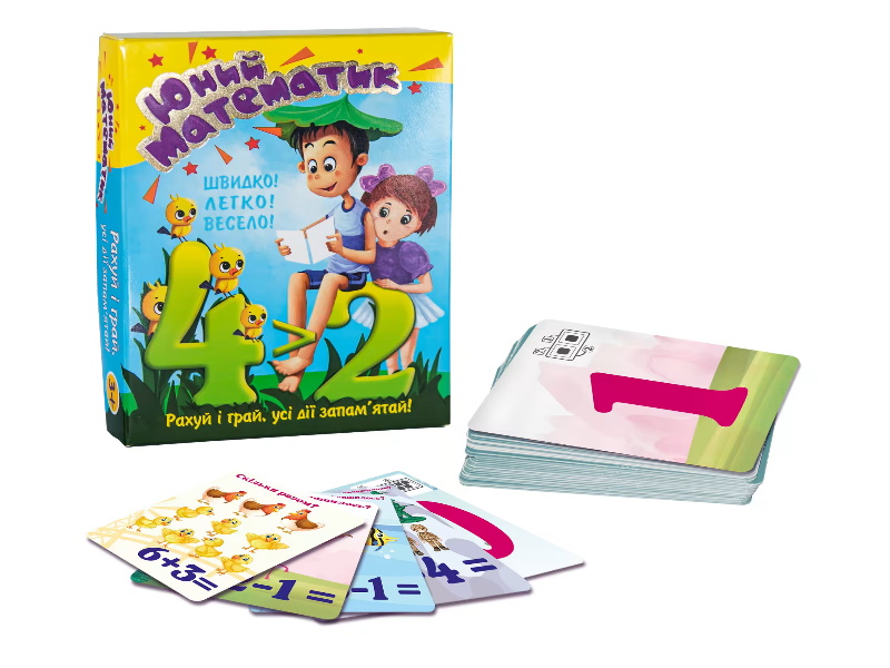 Обучающие карточки "Юний математик" (укр), в кор. 14*10*2,7см, ТМ Стратег, Украина (40шт)